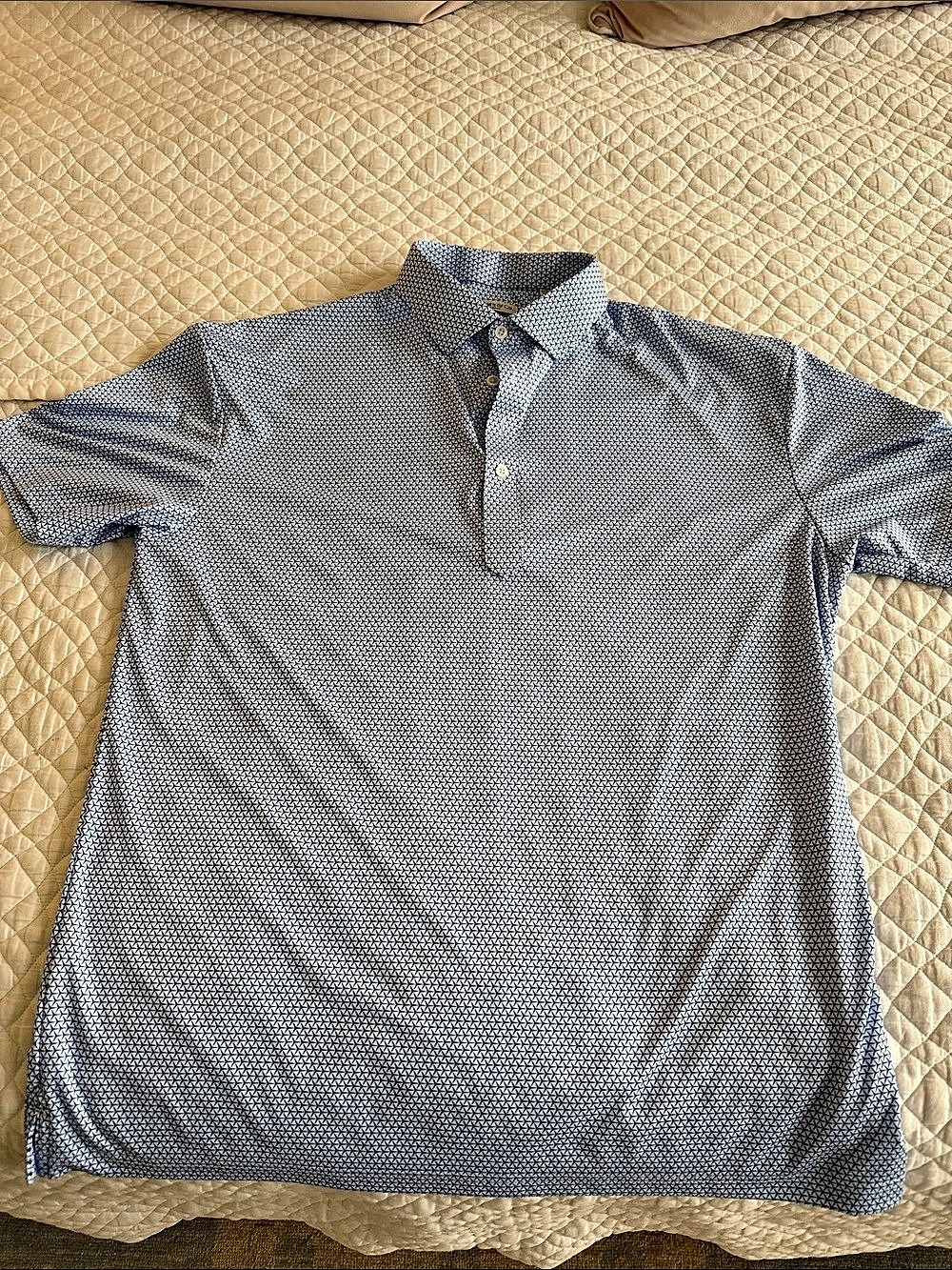 Collars & Co. Dress Collar Polo. Men's Geometric Blue & White Polo Large